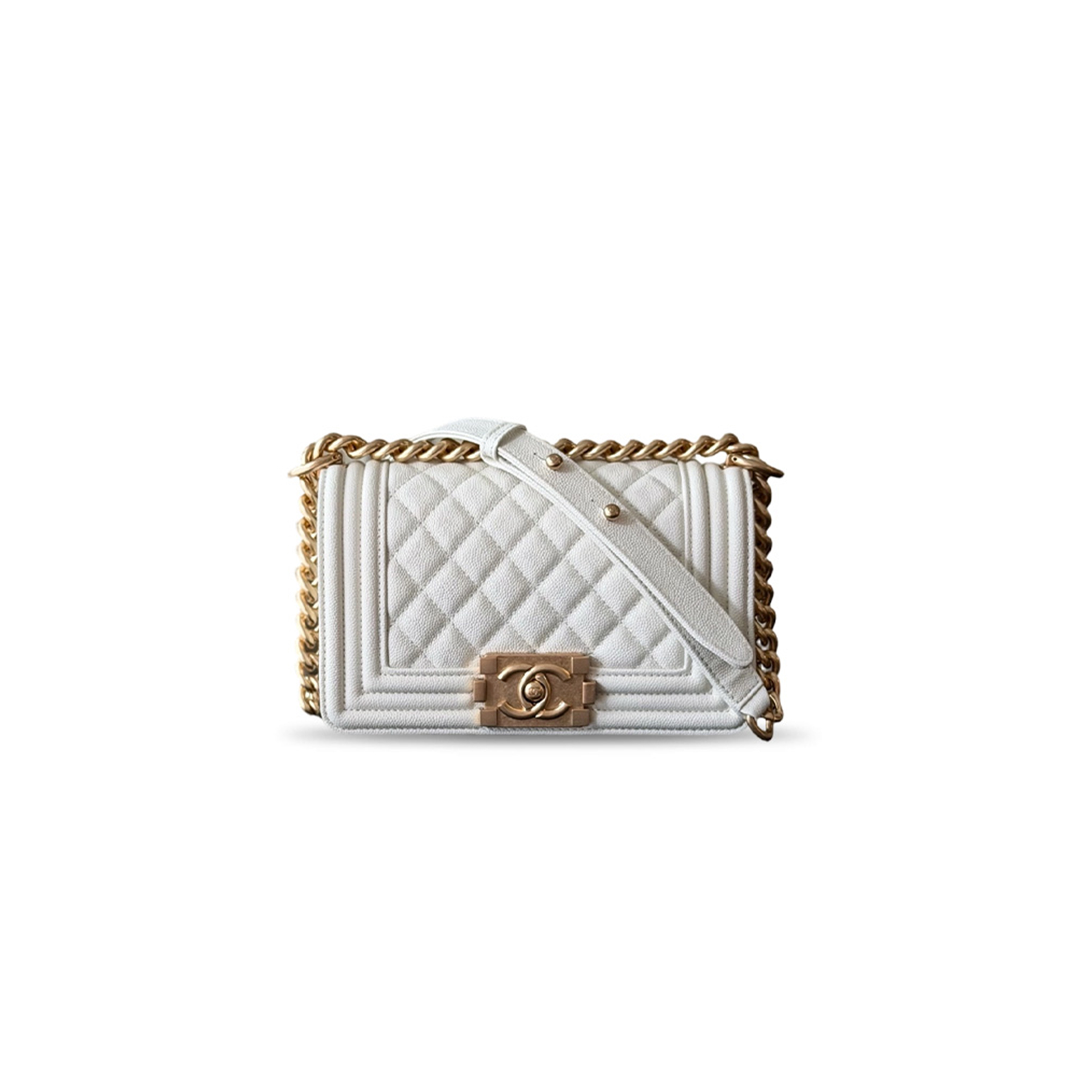 CHANEL MASTER SMALL BOY HANDBAG CAVIAR CALFSKIN FINISH METAL (20.5*12*8.5cm)